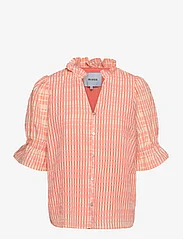 Minus - Vendia Bluse - short-sleeved blouses - orange peel checked - 0