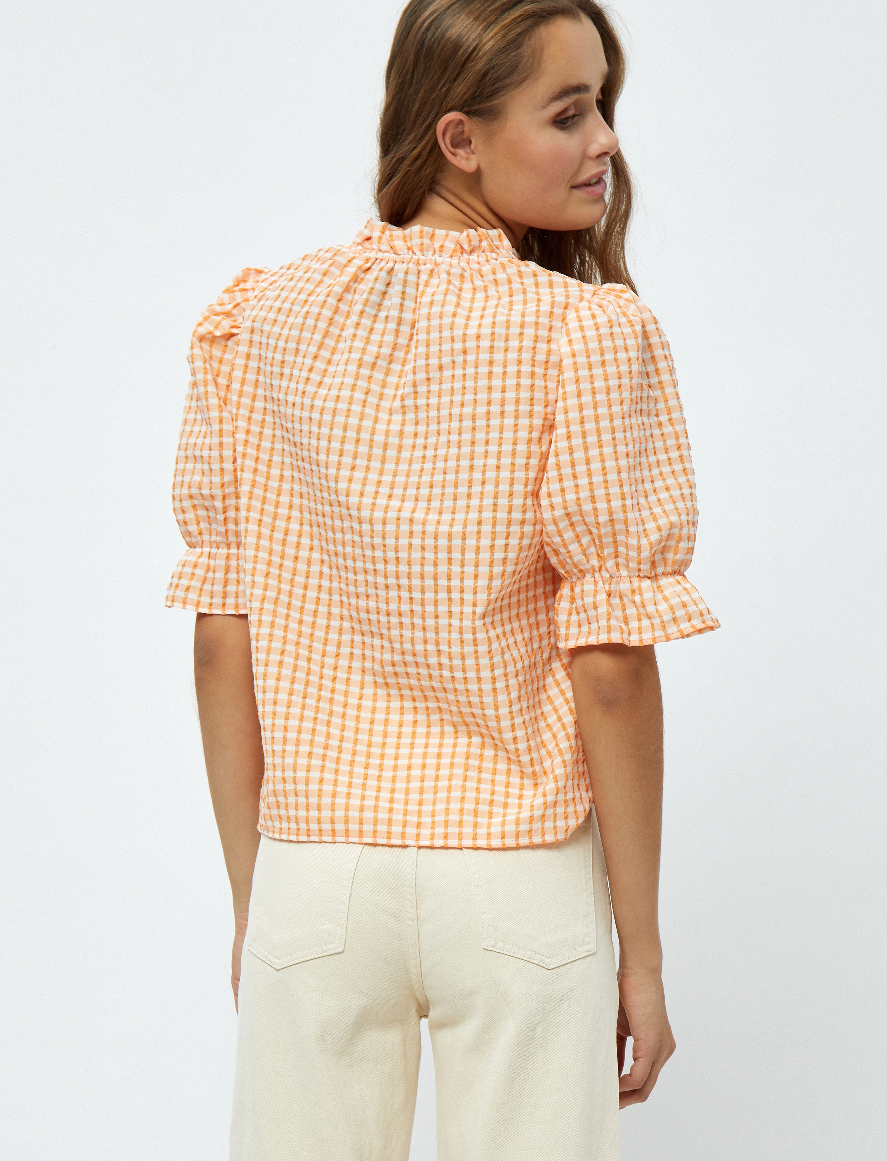 Minus - Vendia Bluse - orange peel checked - 3
