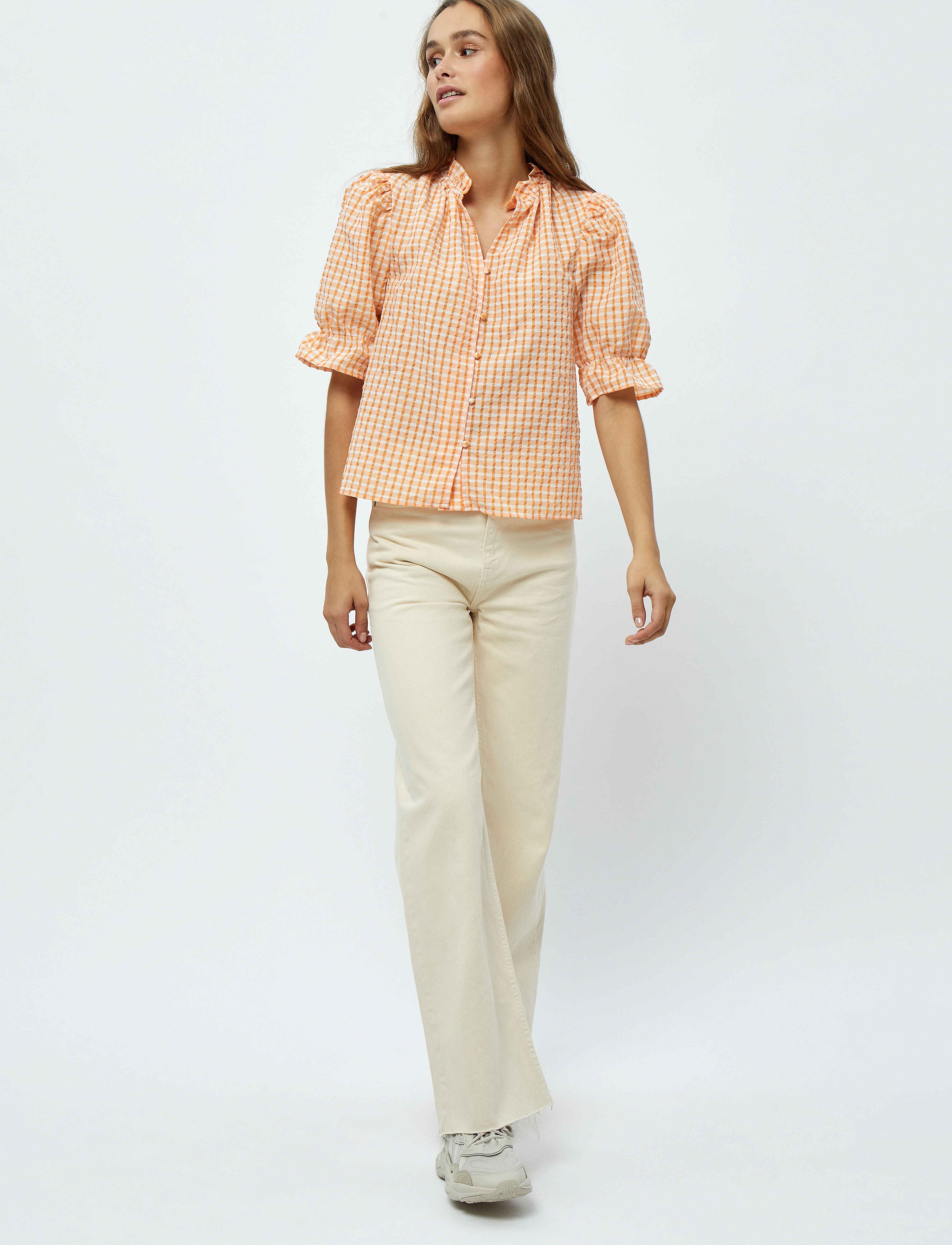 Minus - Vendia Bluse - orange peel checked - 4