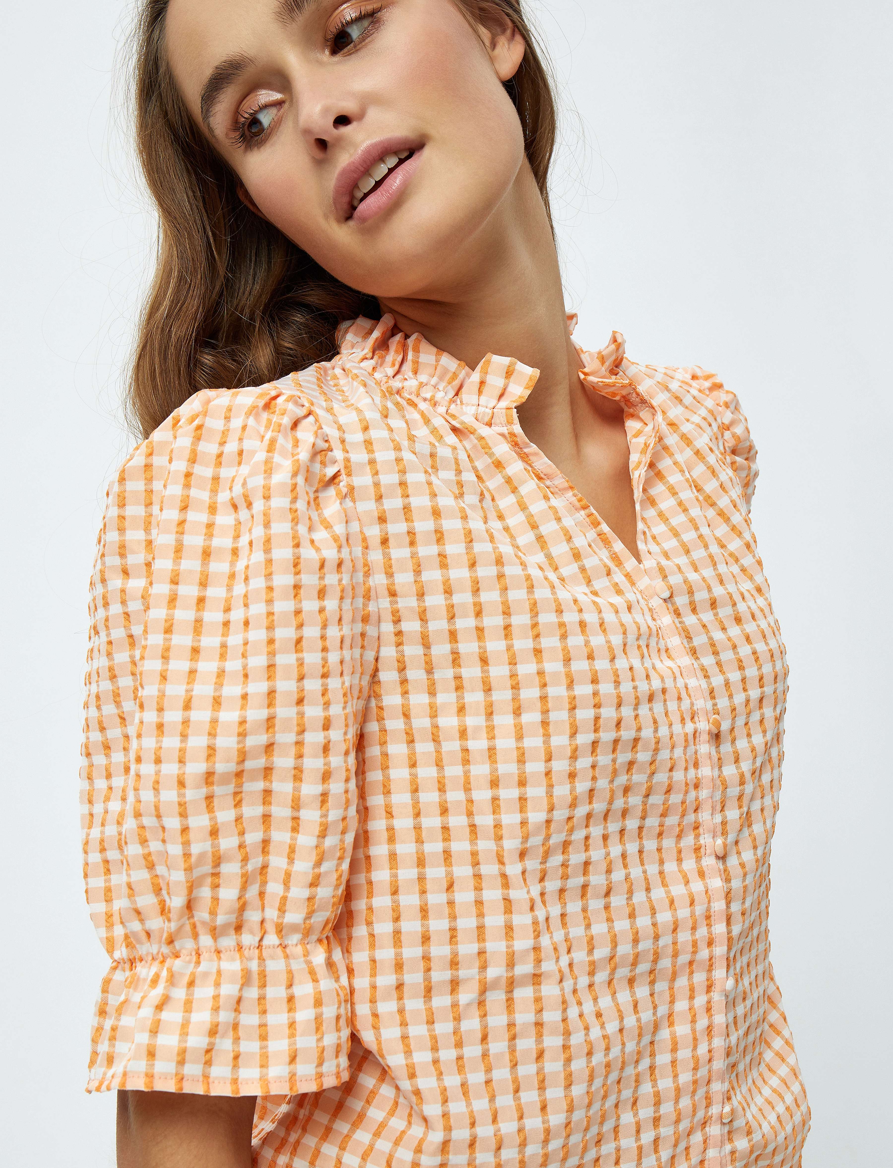 Minus - Vendia Bluse - orange peel checked - 5
