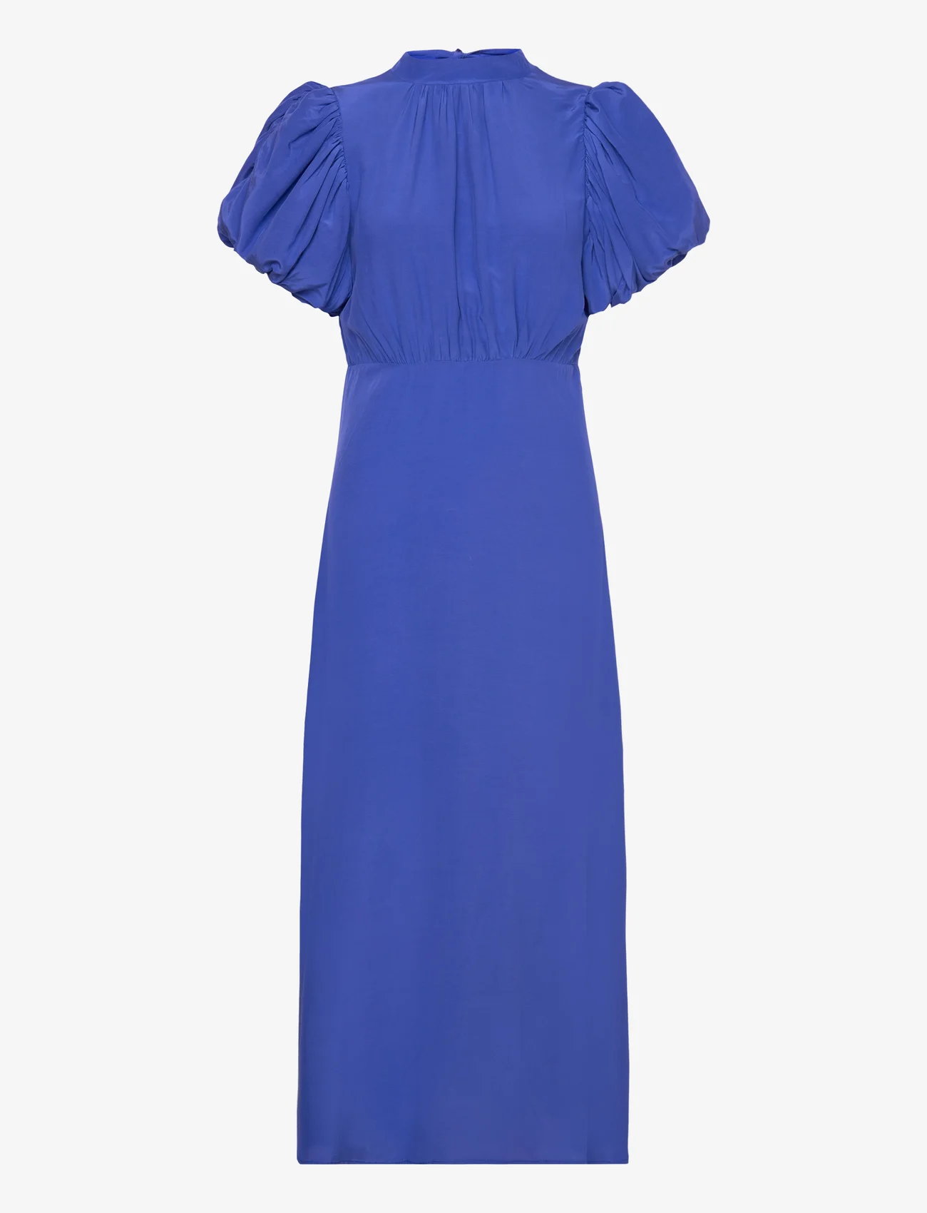 Minus - Alicia Puff Short Sleeve Open Back - midi-jurken - royal blue - 0