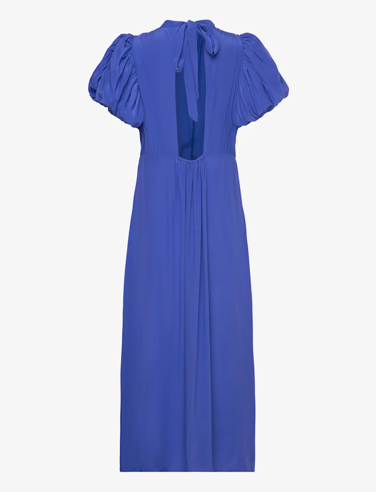 Minus - Alicia Puff Short Sleeve Open Back - midi-jurken - royal blue - 1