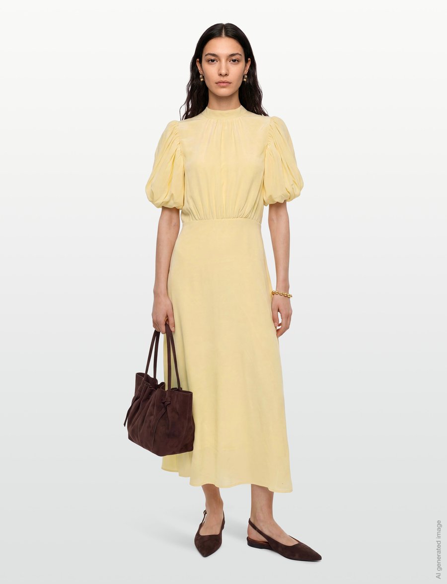 Minus - MSAlicia Puff Short Sleeve Open Back - midi kjoler - soft yellow - 0