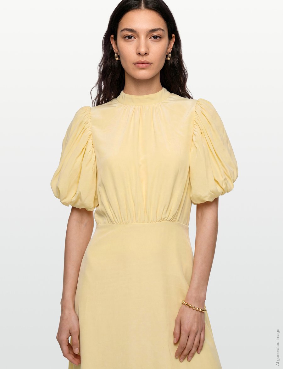 Minus - MSAlicia Puff Short Sleeve Open Back - midi kjoler - soft yellow - 3