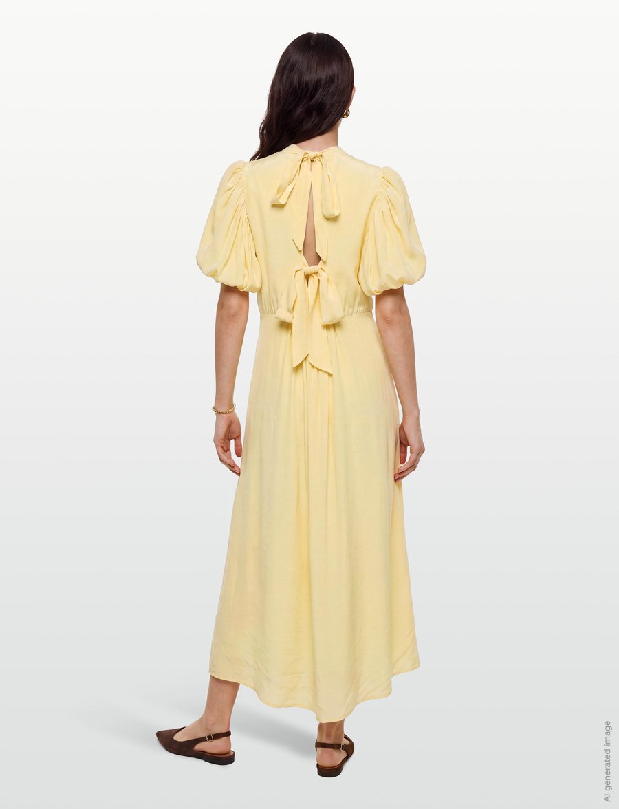 Minus - MSAlicia Puff Short Sleeve Open Back - midi kjoler - soft yellow - 4