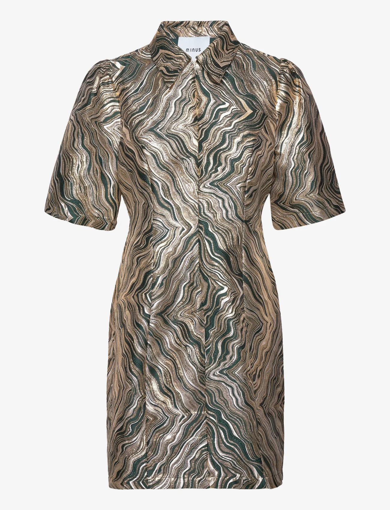 Minus - MSEvelina Jacquard Short Dress - shirt dresses - jungle green jacquard - 1