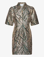 Minus - MSEvelina Jacquard Short Dress - shirt dresses - jungle green jacquard - 1