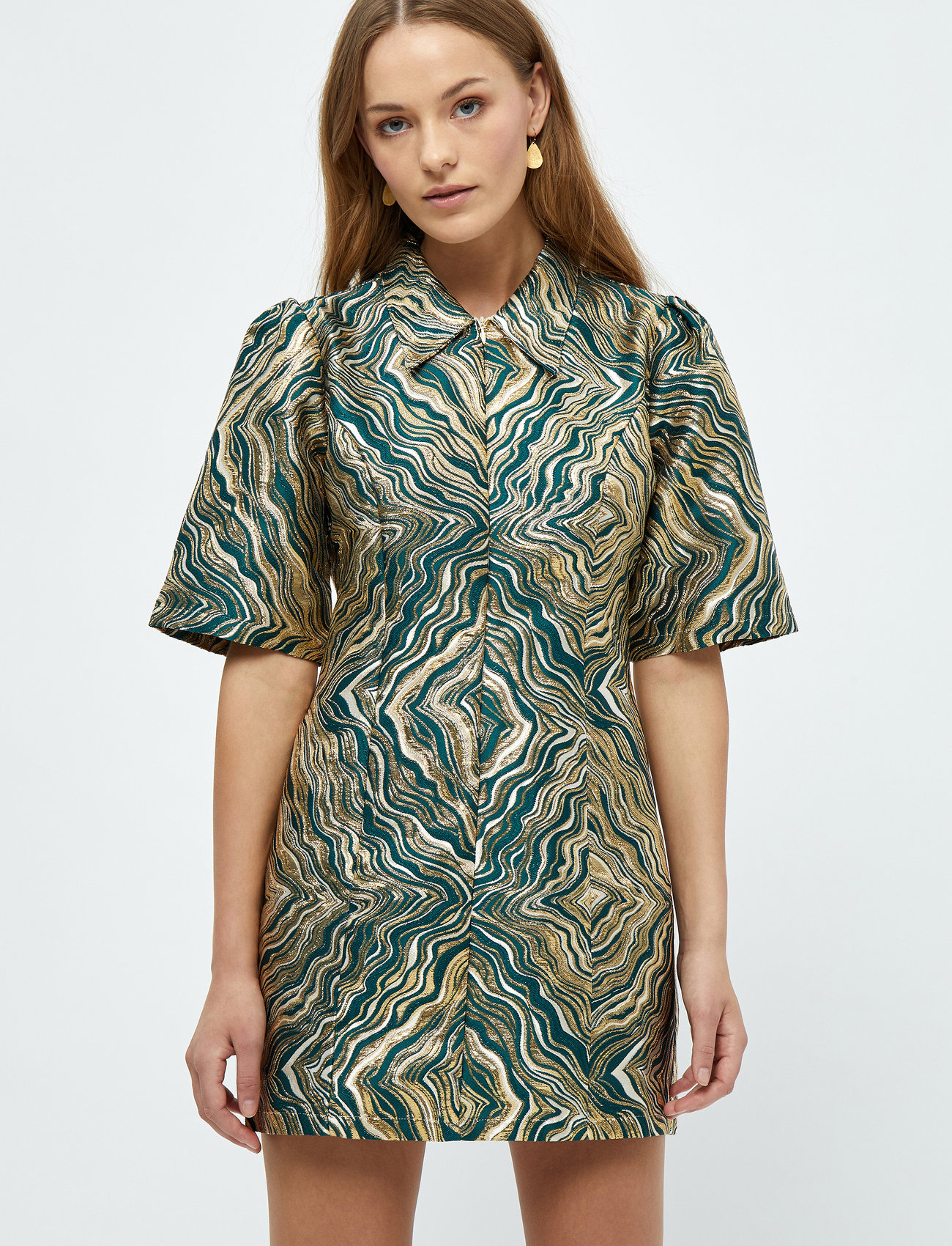 Minus - MSEvelina Jacquard Short Dress - shirt dresses - jungle green jacquard - 0