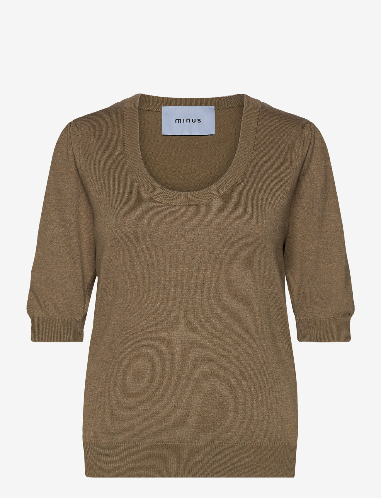 Minus - MSPam Scoop Neck Knit T-Shirt - pullover - gothic olive melange - 1