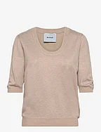 MSPam Scoop Neck Knit T-Shirt - SAND GRAY MELANGE