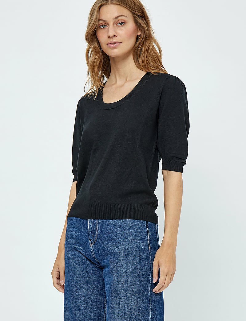 Minus - MSPam Scoop Neck Knit T-Shirt - stickade tröjor - sort - 0