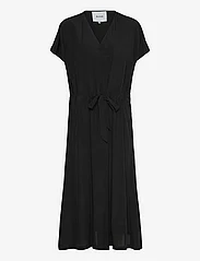 Minus - Lucie V-Neck Short Sleeve Midi Dres - skjortklänningar - sort - 0