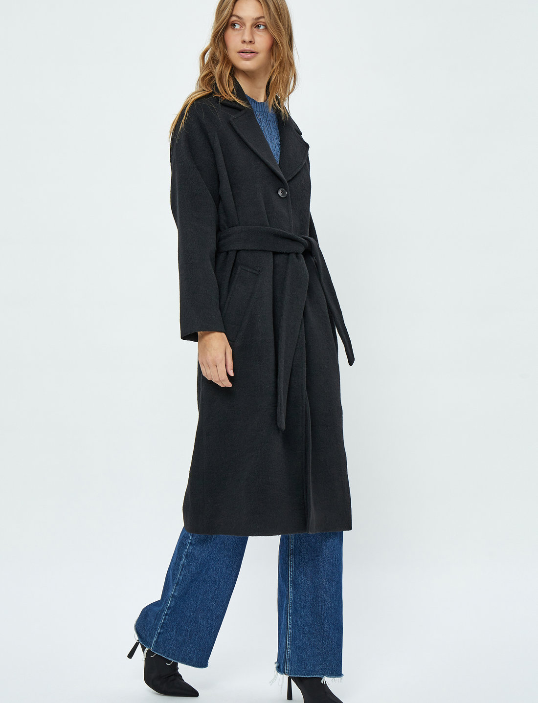Black coat belted sales