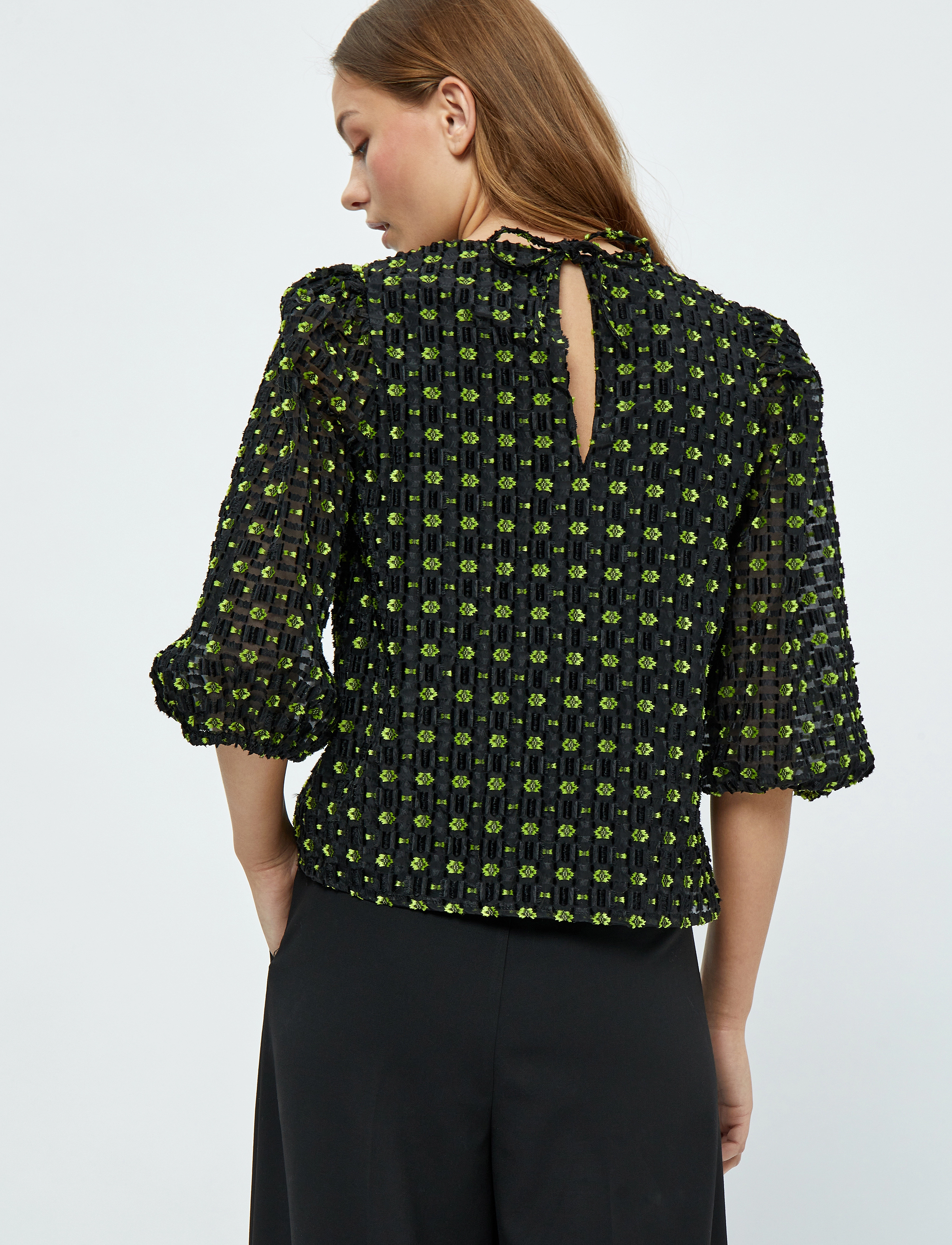 Minus - MSLeandra 3/4 Sleeve Jacquard Blous - macaw green jacquard - 3