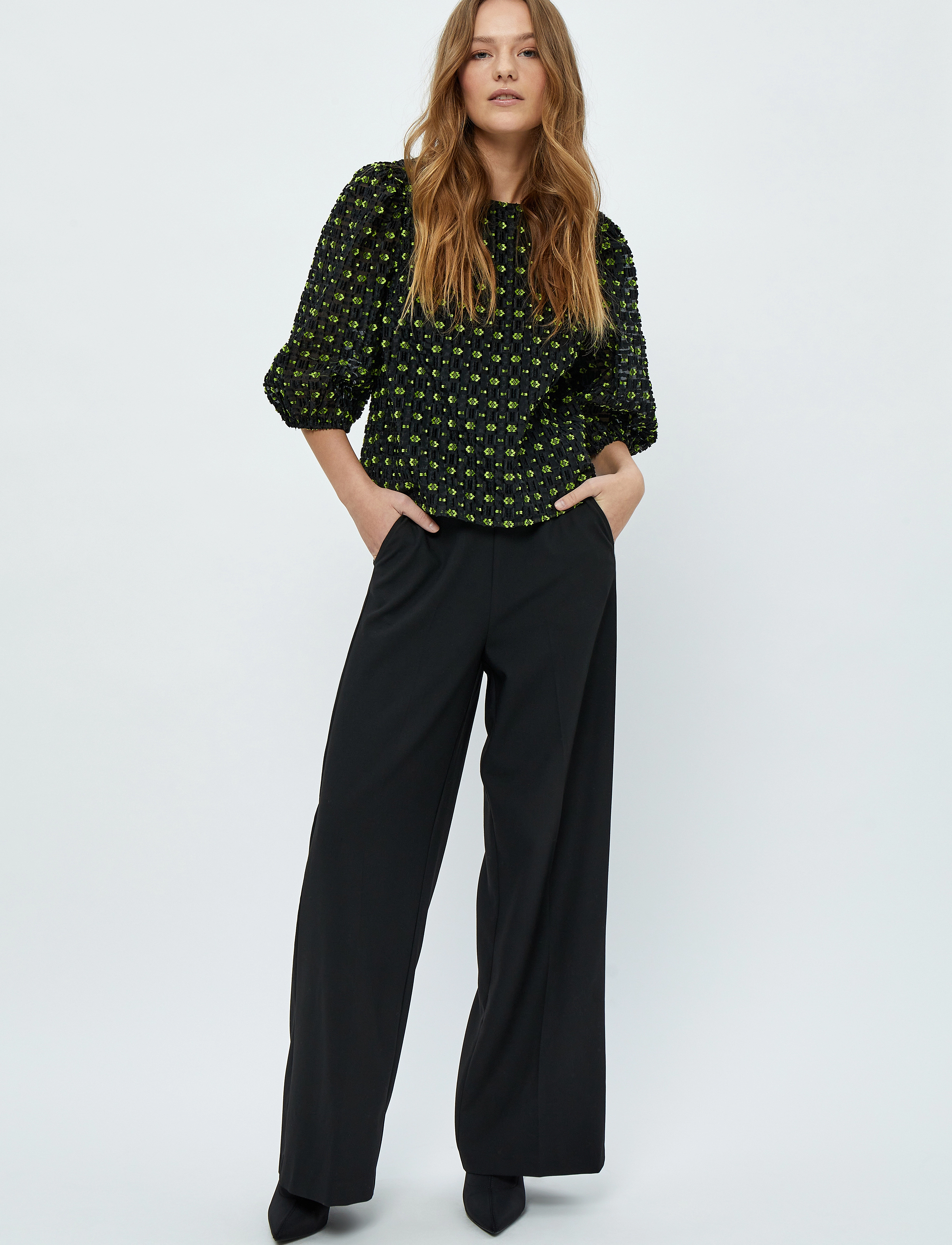 Minus - MSLeandra 3/4 Sleeve Jacquard Blous - macaw green jacquard - 4