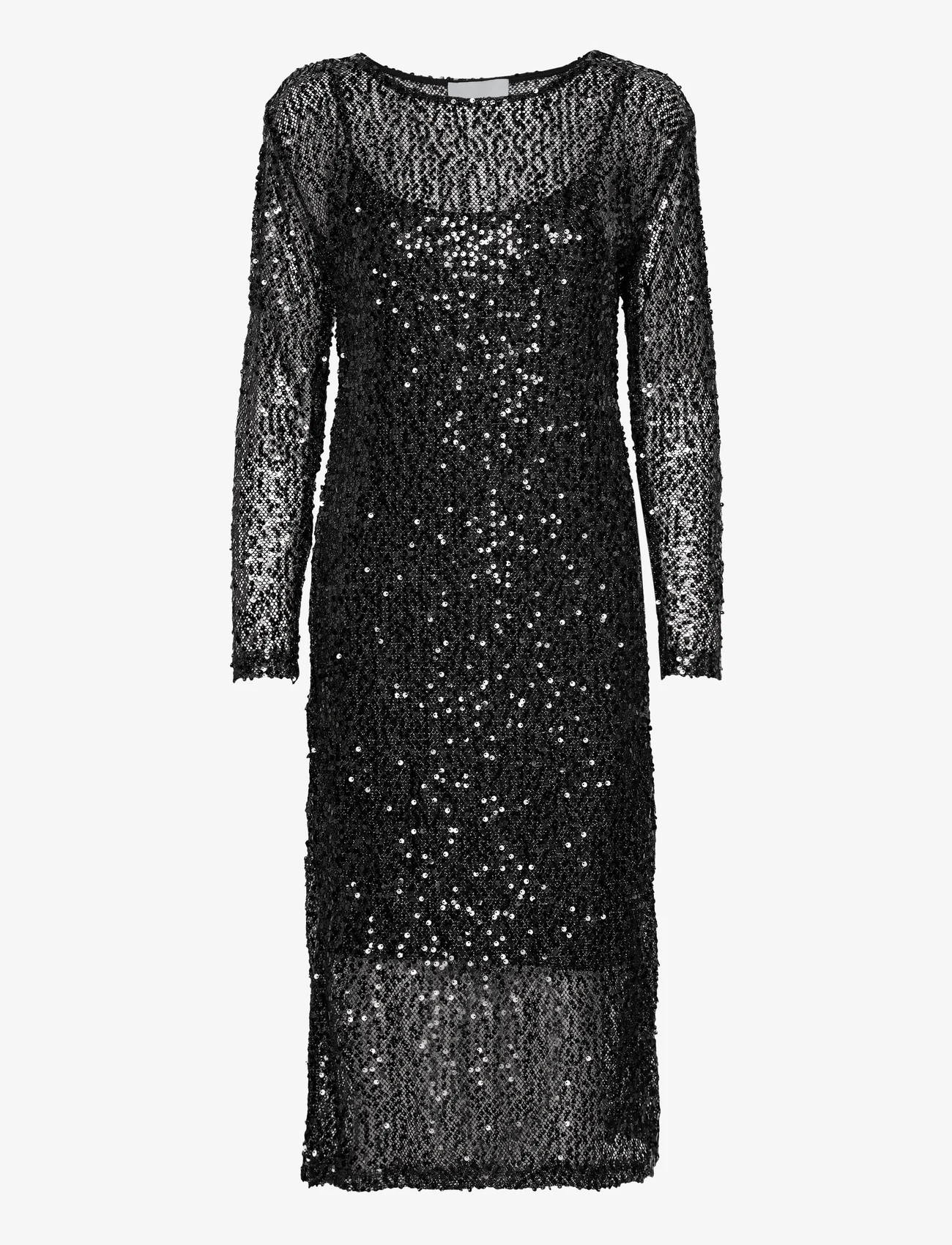Minus - Mera Glitter Midi Dress - paljettklänningar - sort - 0