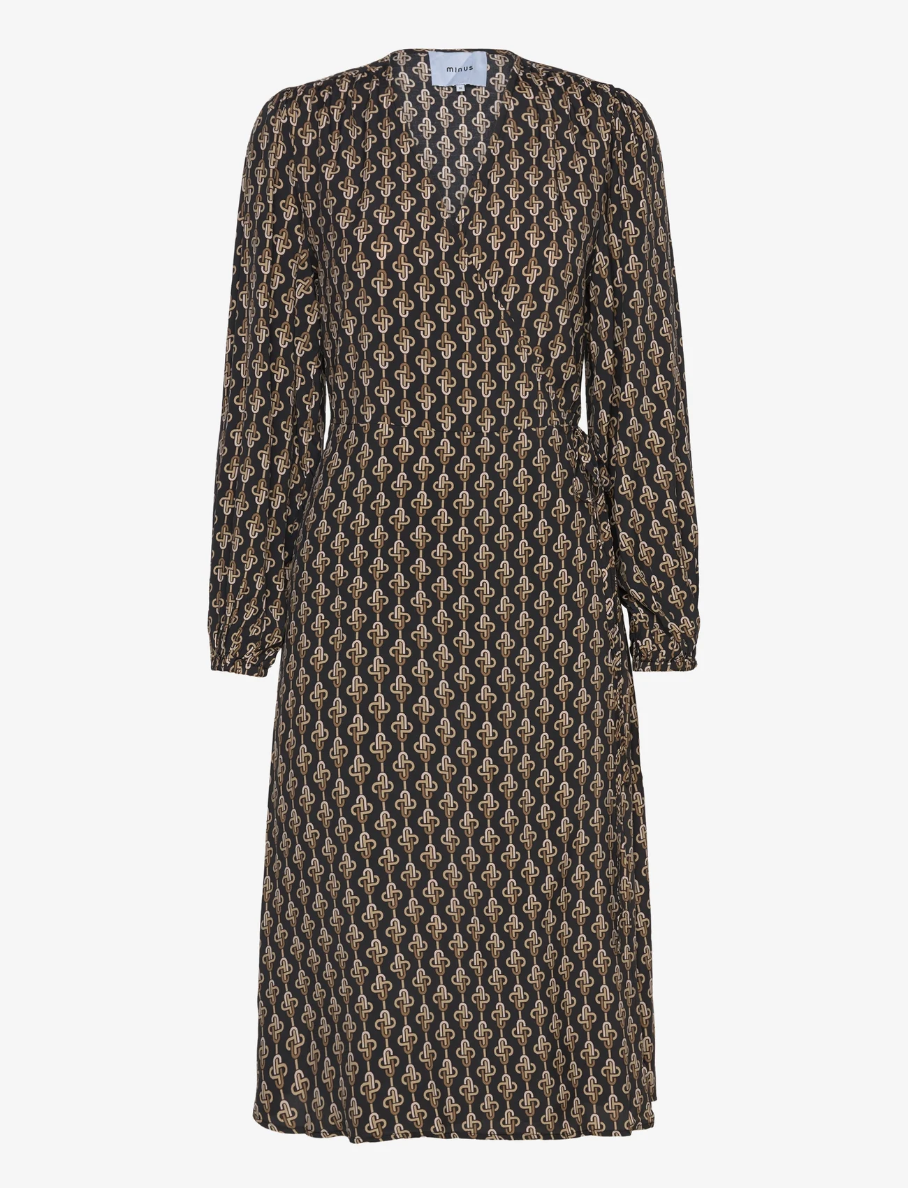 Minus - MSMarceline Long Sleeve Midi Wrap D - slå-om-kjoler - nomad sand print - 0