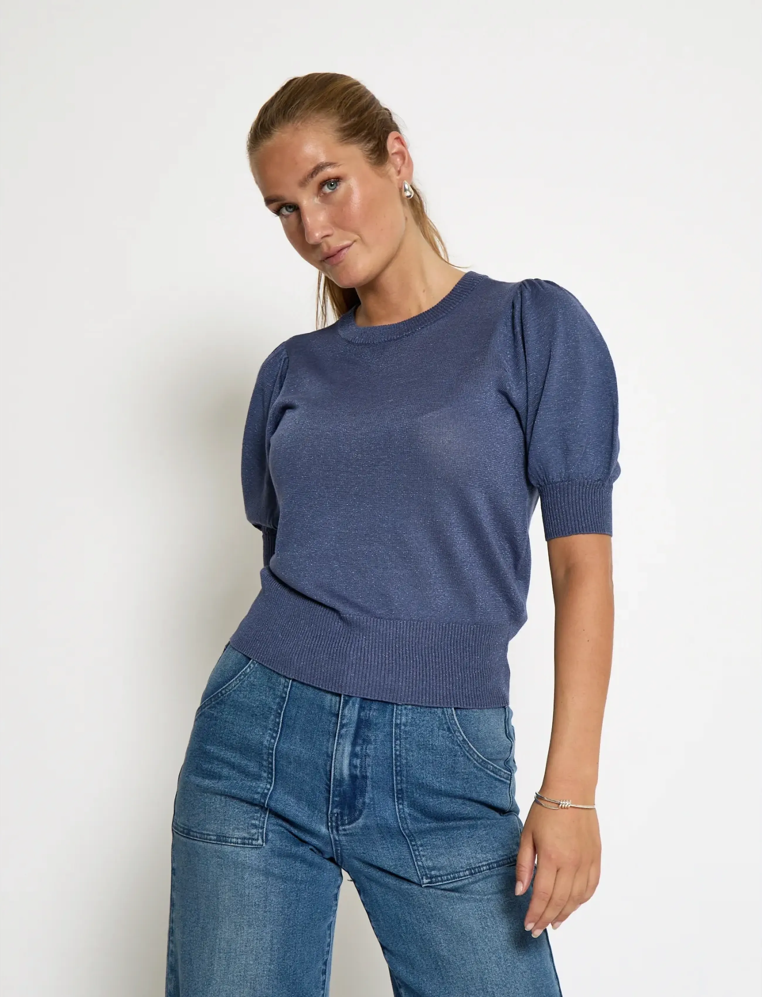 Minus MSLiva Puff Sleeve Metallic Knit Pu - Knitwear - NIGHTSHADOW METAL. / navy