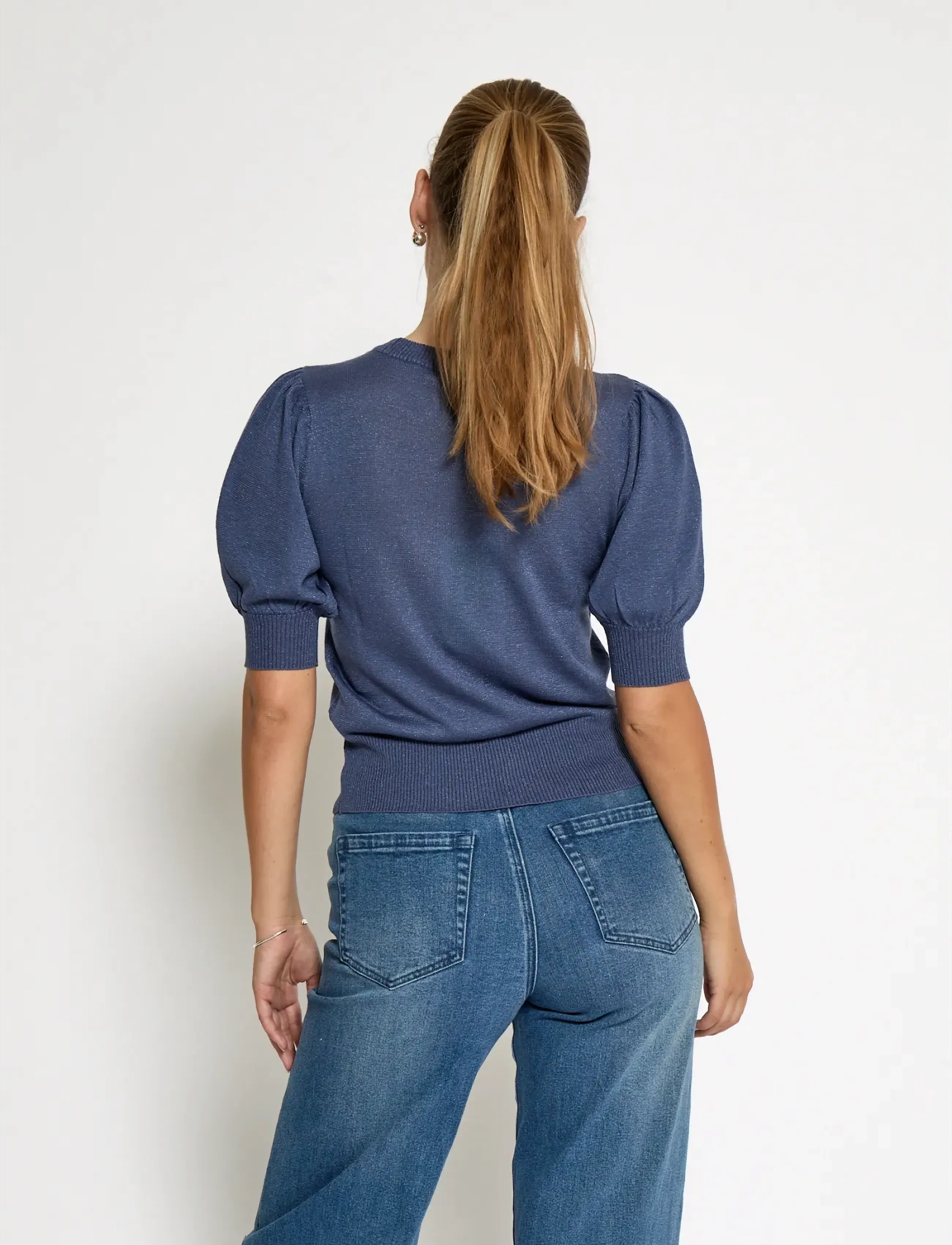 Minus - MSLiva Puff Sleeve Metallic Knit Pullover - jumpers - nightshadow metal. - 3