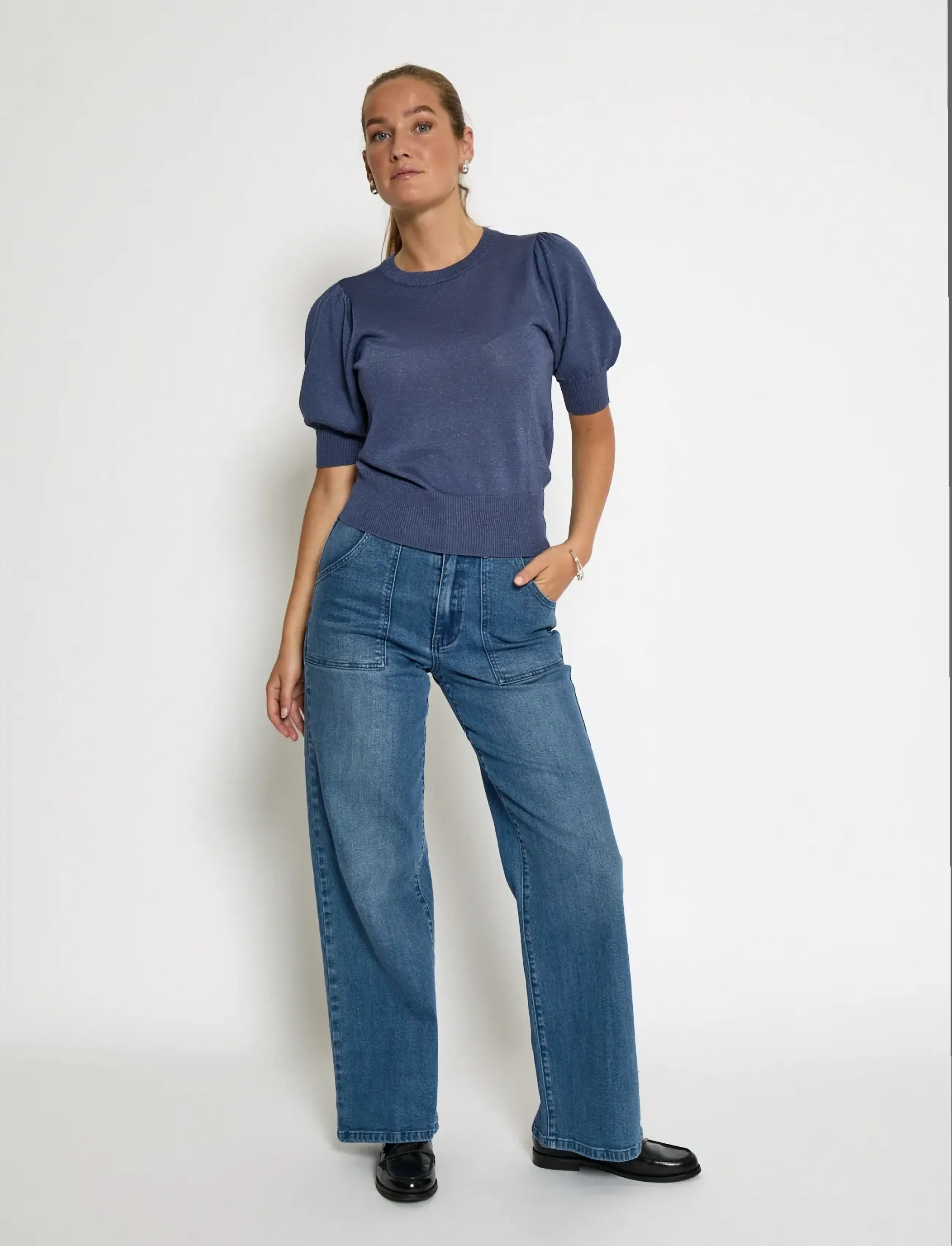 Minus - MSLiva Puff Sleeve Metallic Knit Pullover - jumpers - nightshadow metal. - 4