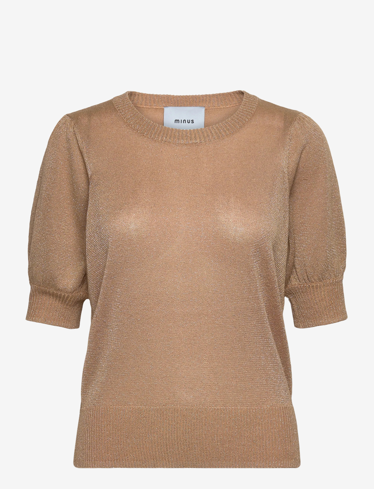 Minus - MSLiva Puff Sleeve Metallic Knit Pullover - striktrøjer - tan metal. - 1
