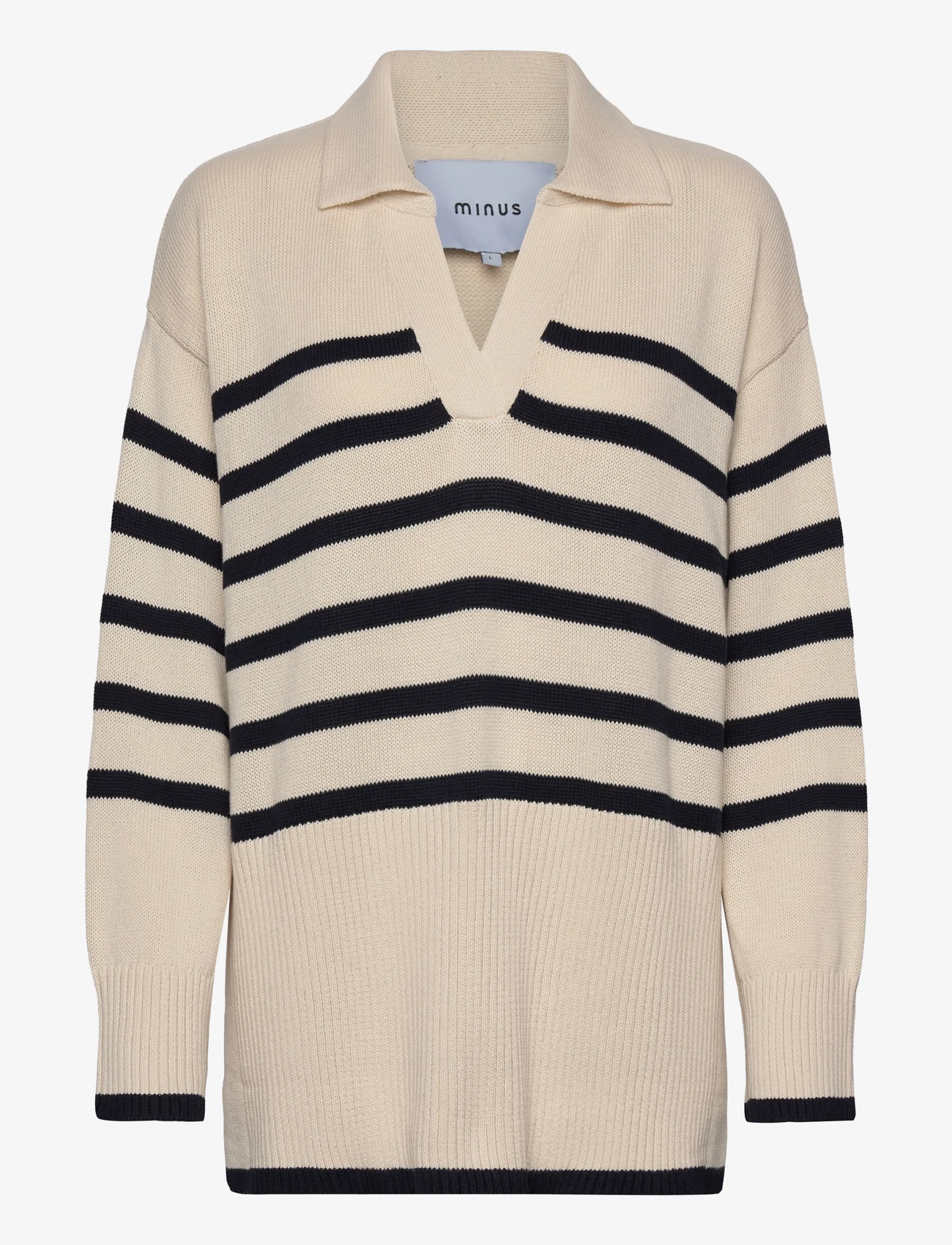 Minus - Leonie Collar Knit Pullover - jumpers - gardenia stripe - 0