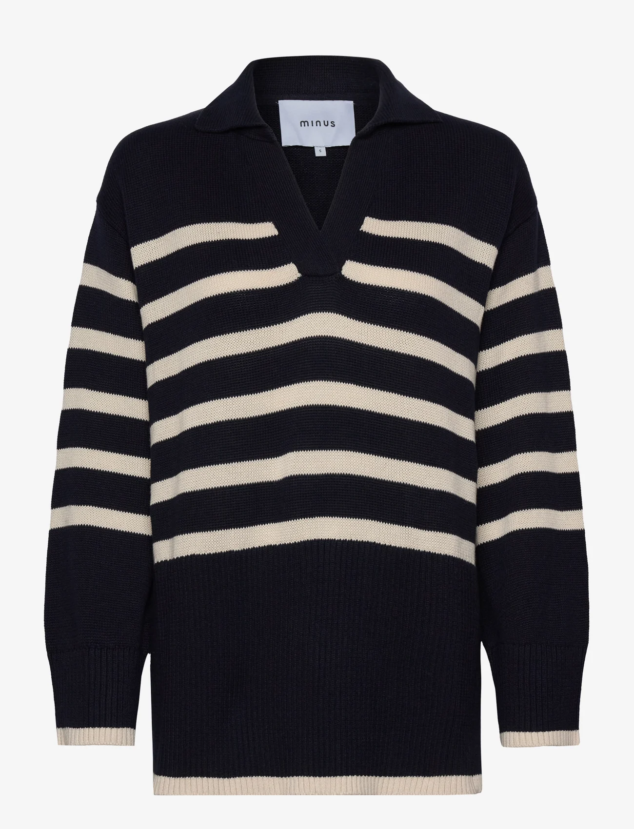 Minus - Leonie Collar Knit Pullover - jumpers - navy stripe - 0
