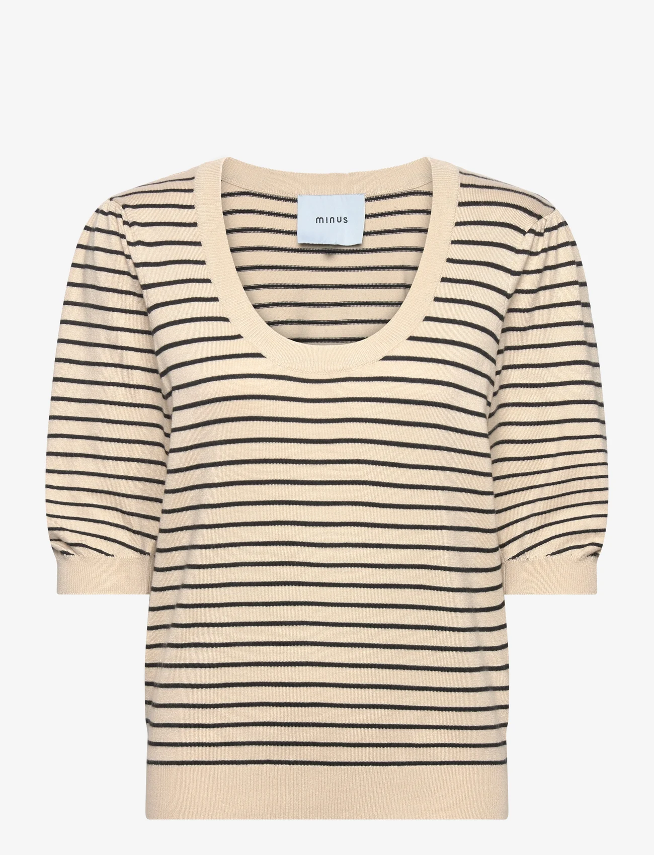 Minus - MSPam Striped Knit T-Shirt - trøjer - sand gray stripe - 0