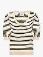 MSPam Striped Knit T-Shirt - SAND GRAY STRIPE
