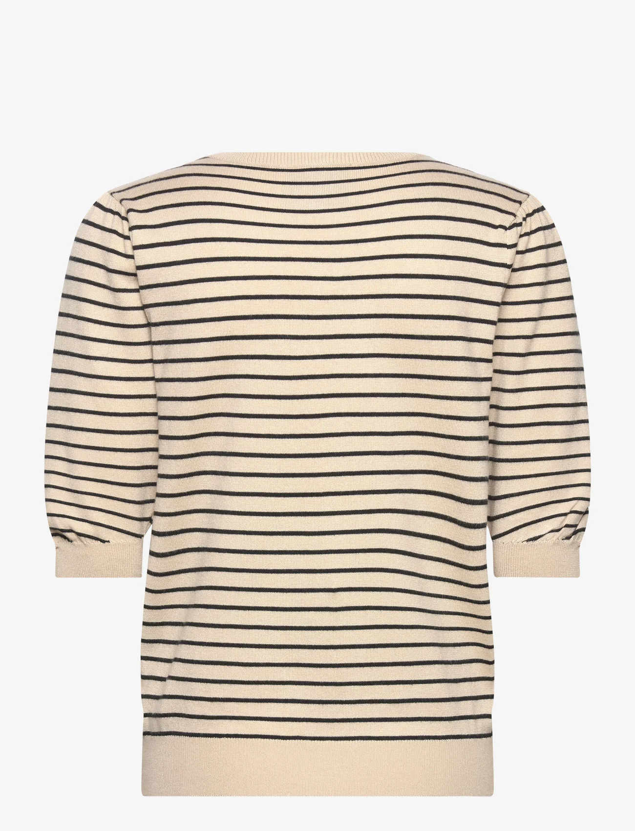 Minus - MSPam Striped Knit T-Shirt - trøjer - sand gray stripe - 1