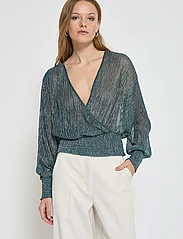 Minus - MSKamina Wrap Blouse - long-sleeved blouses - lake blue metallic - 6