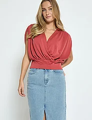 Minus - MSElvie Modal Wrap Top - sleeveless blouses - barn red - 2