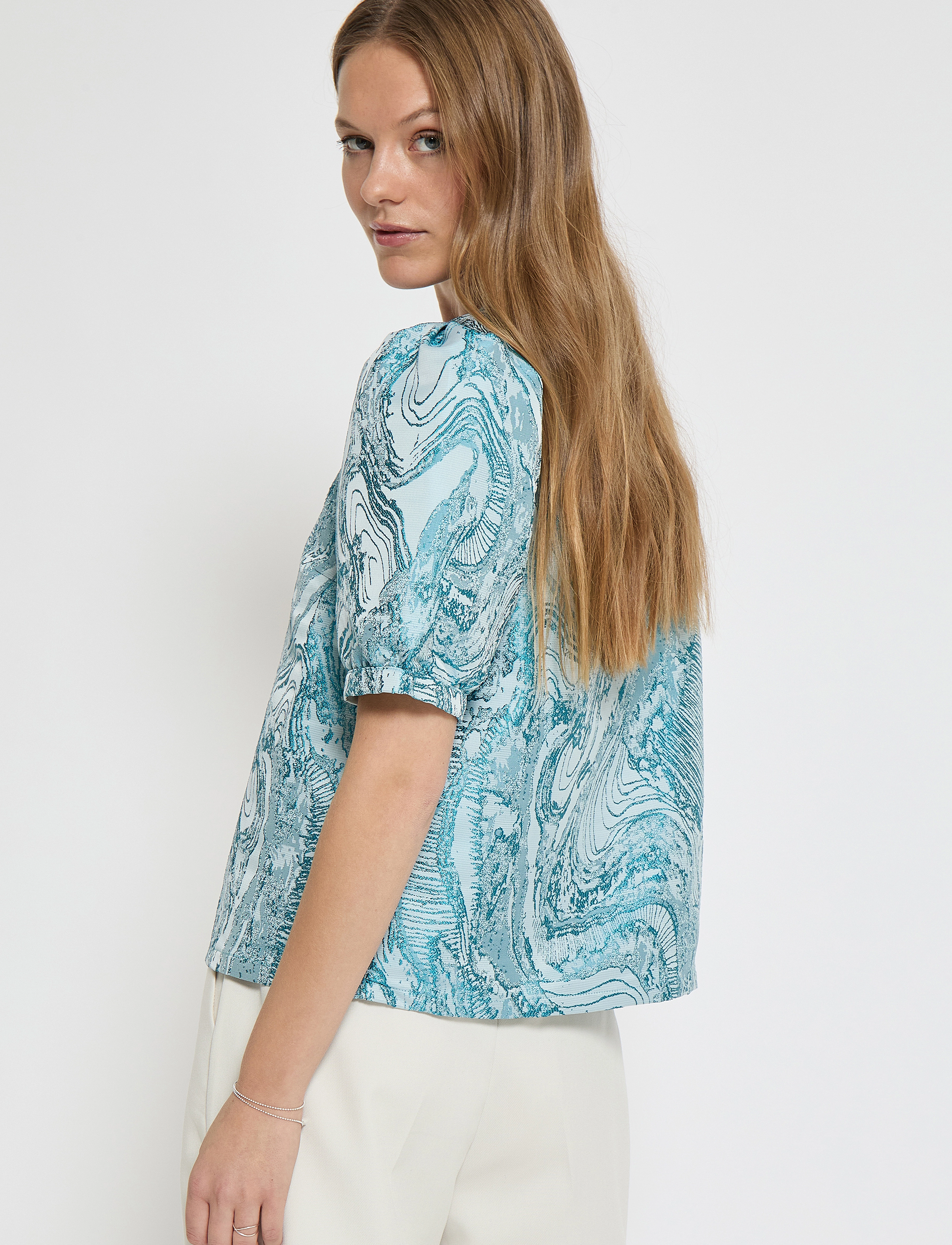 Minus - MSAlika Round Neck Blouse - kurzämlige blusen - lake blue - 3