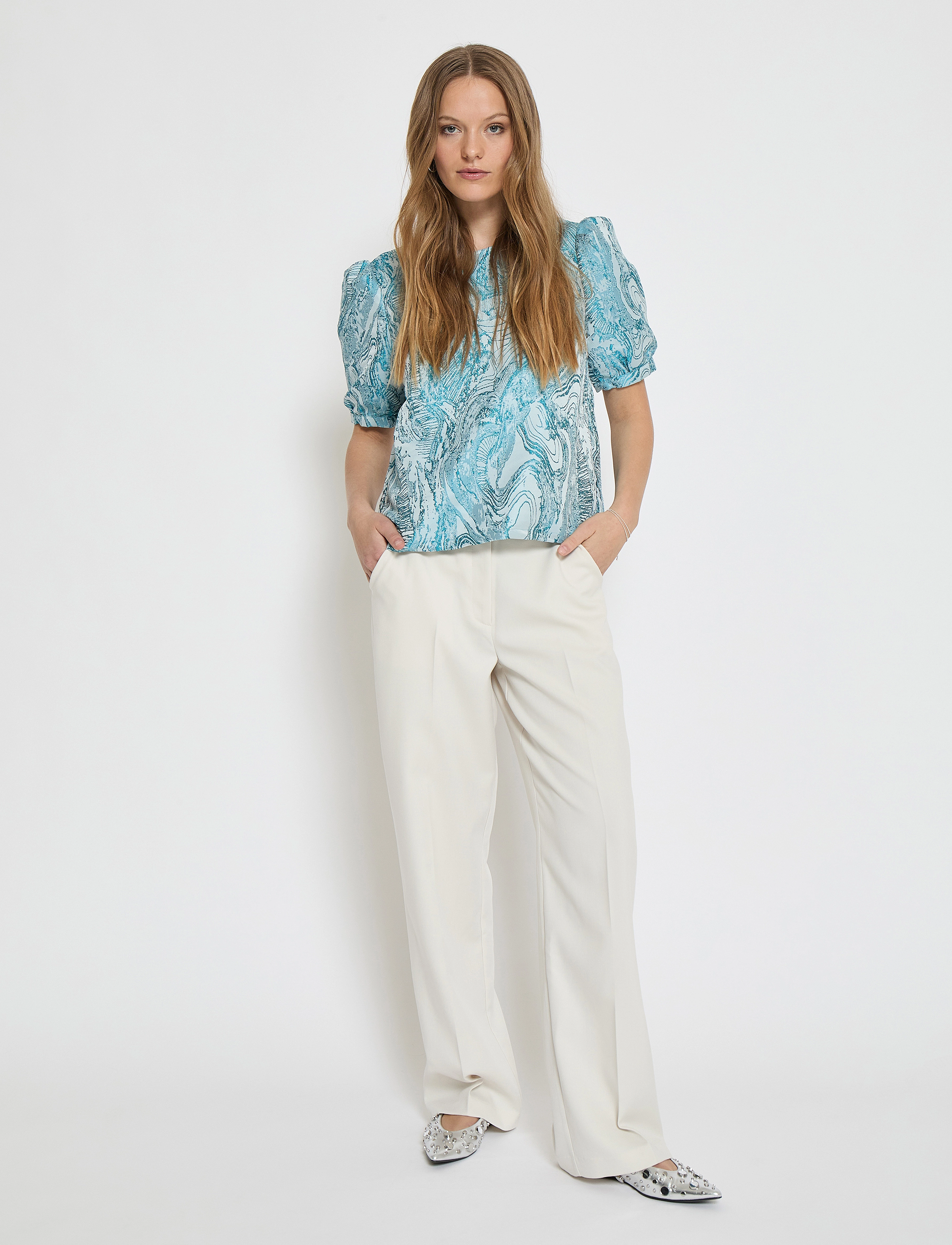 Minus - MSAlika Round Neck Blouse - kurzämlige blusen - lake blue - 4