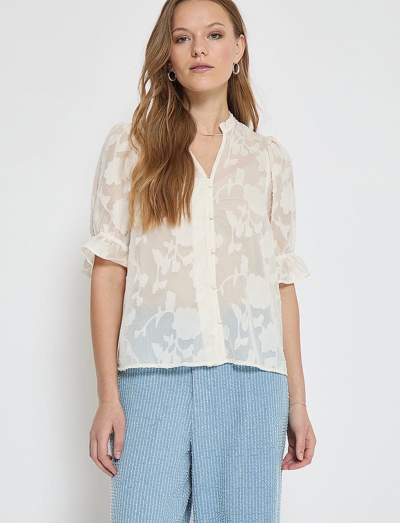 Minus - MSRekira V-Neck Blouse - bluzki z krótkim rękawem - light birch - 0