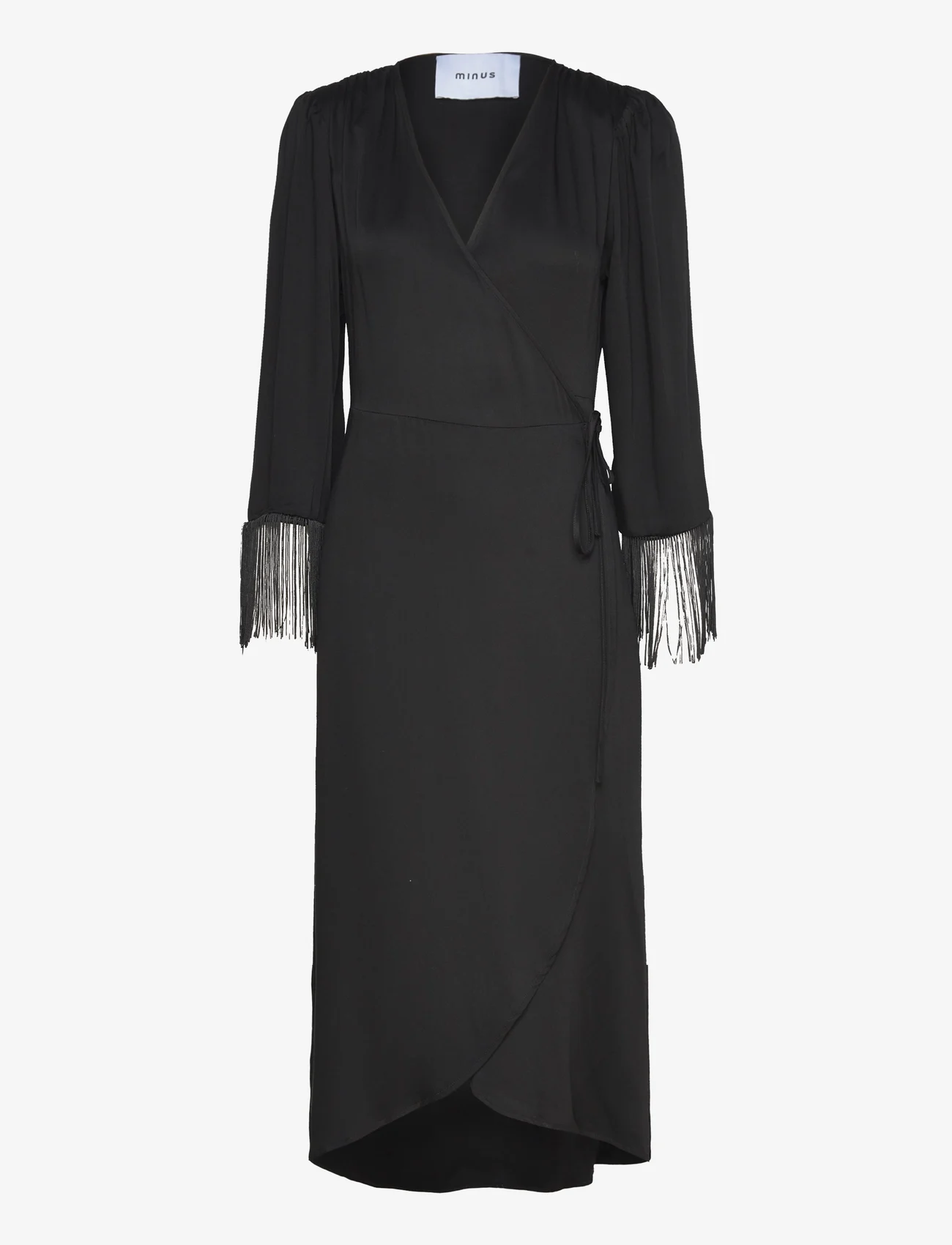 Minus - MSJassie Solid Fringe Sleeve Dress - omlottklänning - sort - 0