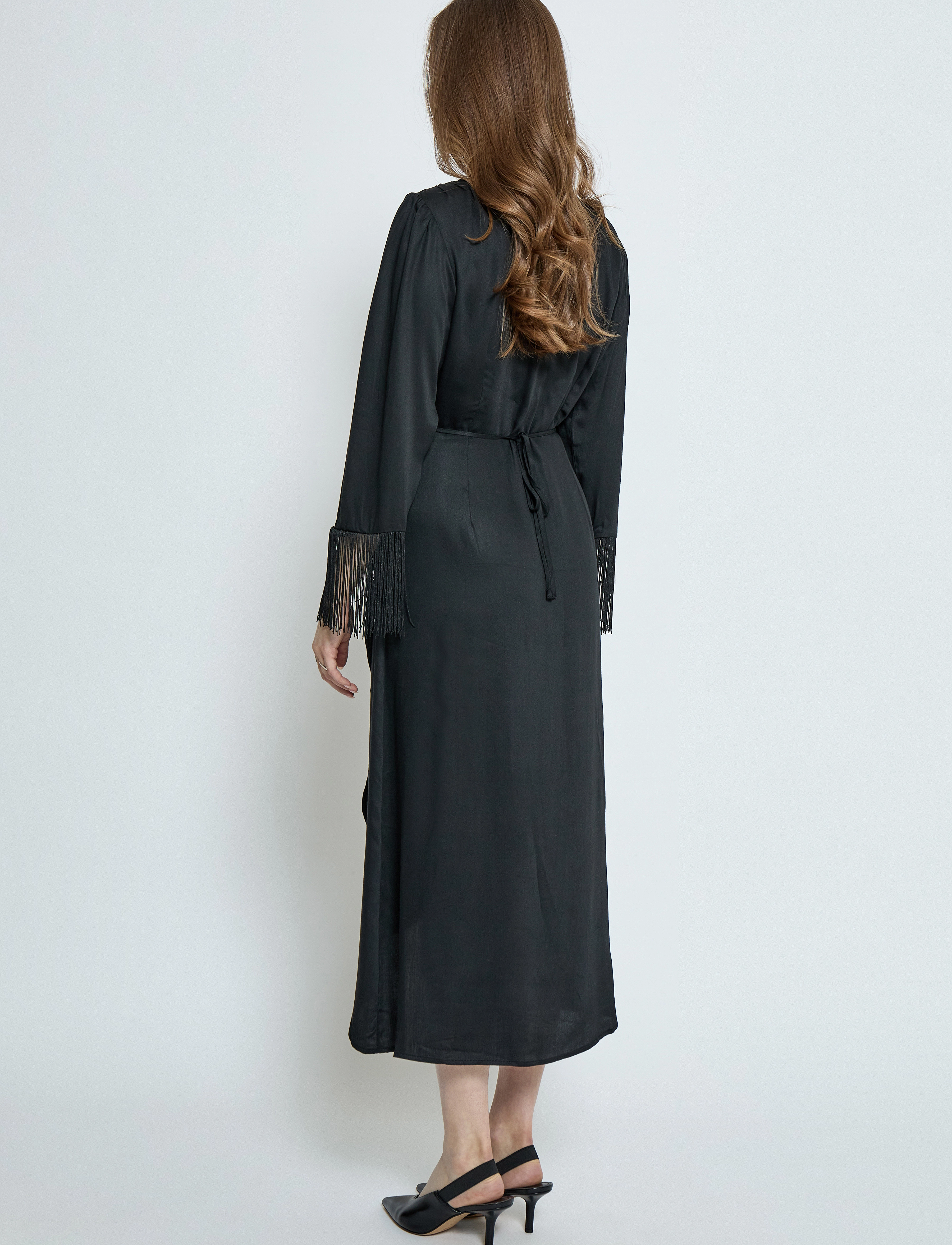 Minus - MSJassie Solid Fringe Sleeve Dress - midikleidid - sort - 3