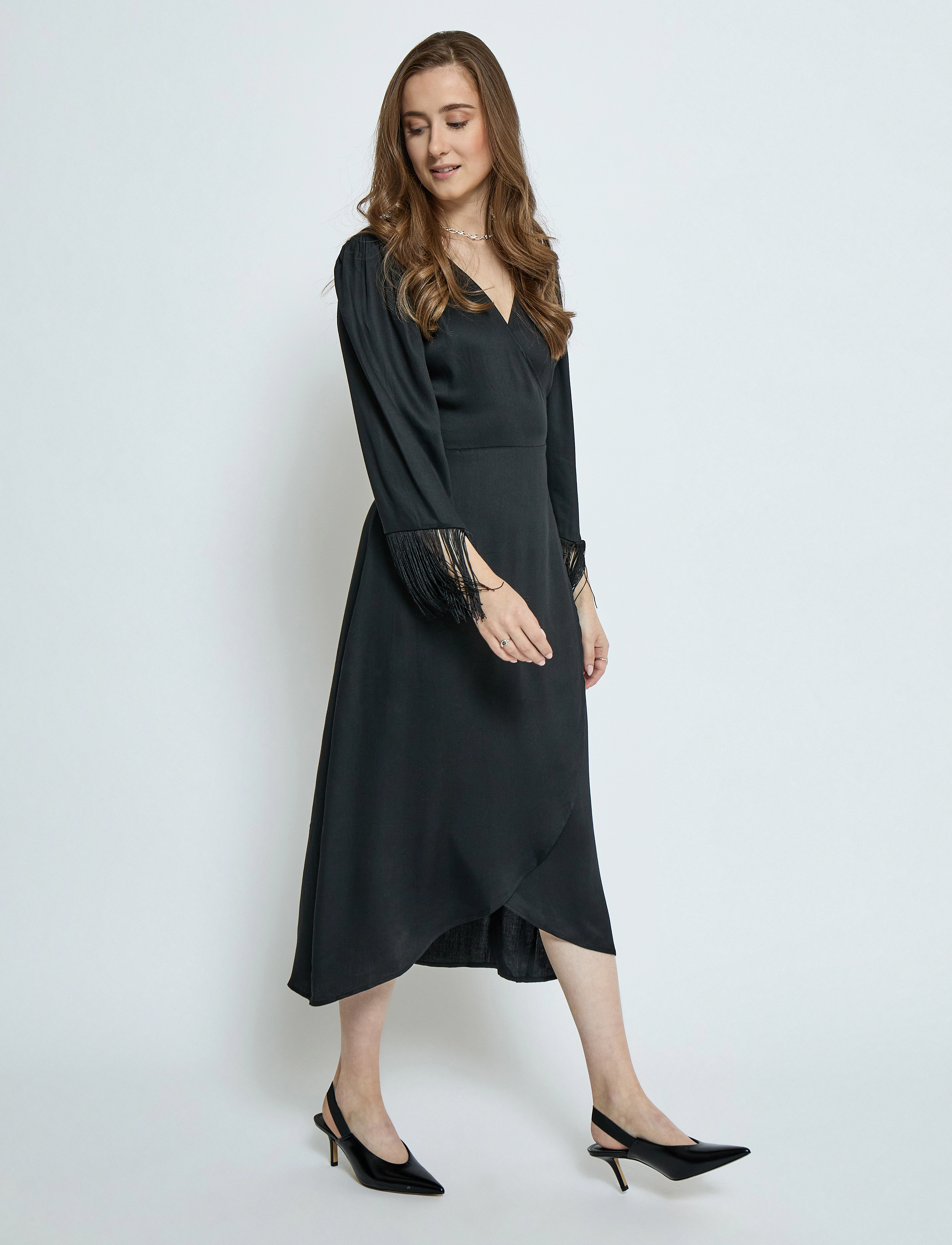 Minus - MSJassie Solid Fringe Sleeve Dress - midikleidid - sort - 4