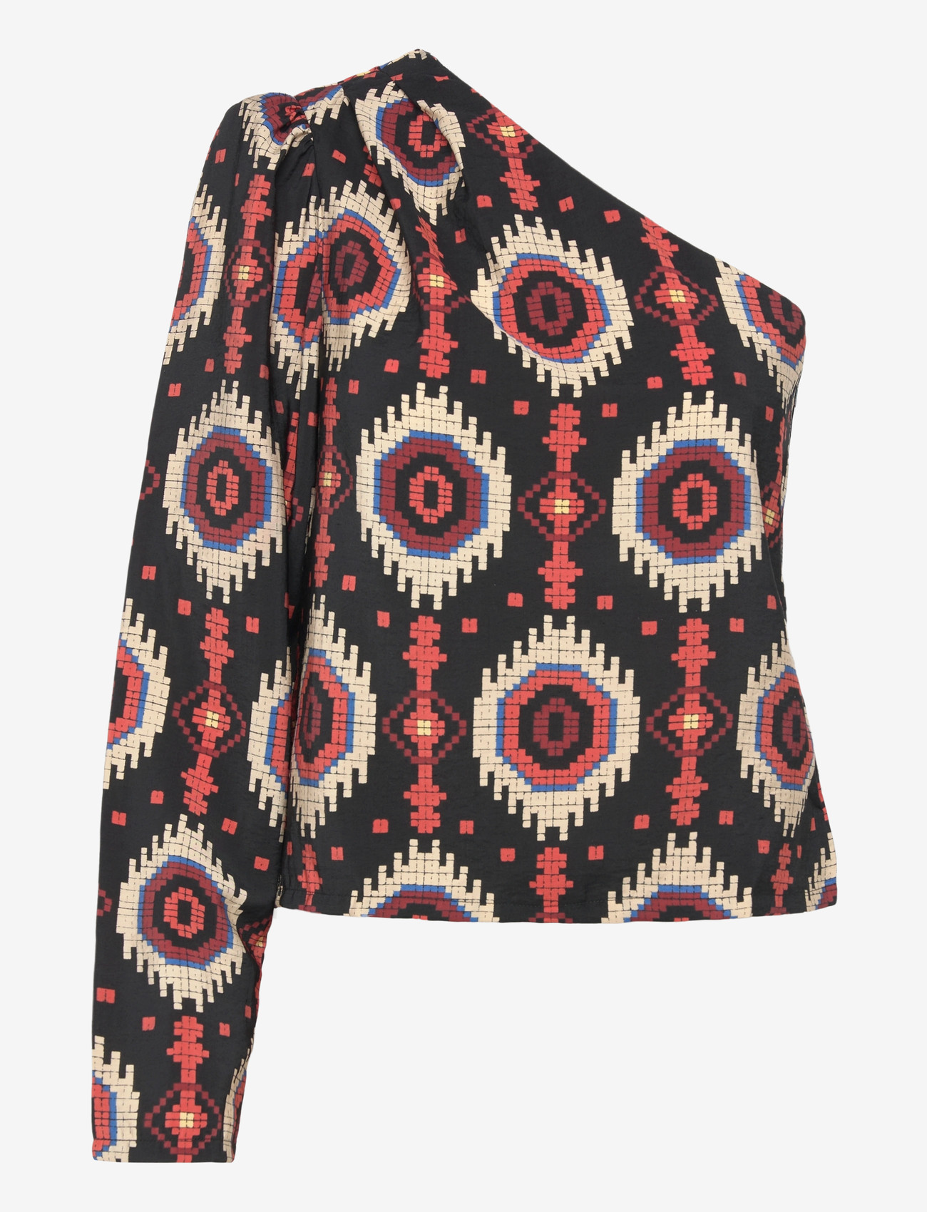 Minus - MSCora One Shoulder Blouse - pikkade varrukatega pluusid - madder brown print - 0