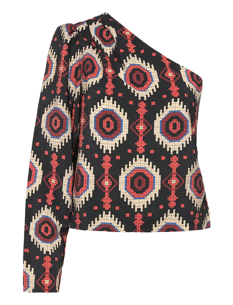 Minus - MSCora One Shoulder Blouse - long sleeved blouses - madder brown print - 0