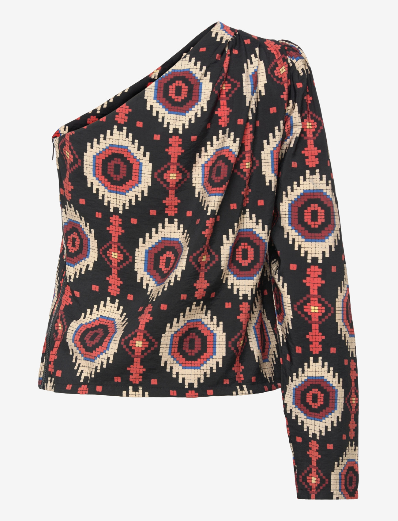 Minus - MSCora One Shoulder Blouse - pikkade varrukatega pluusid - madder brown print - 1