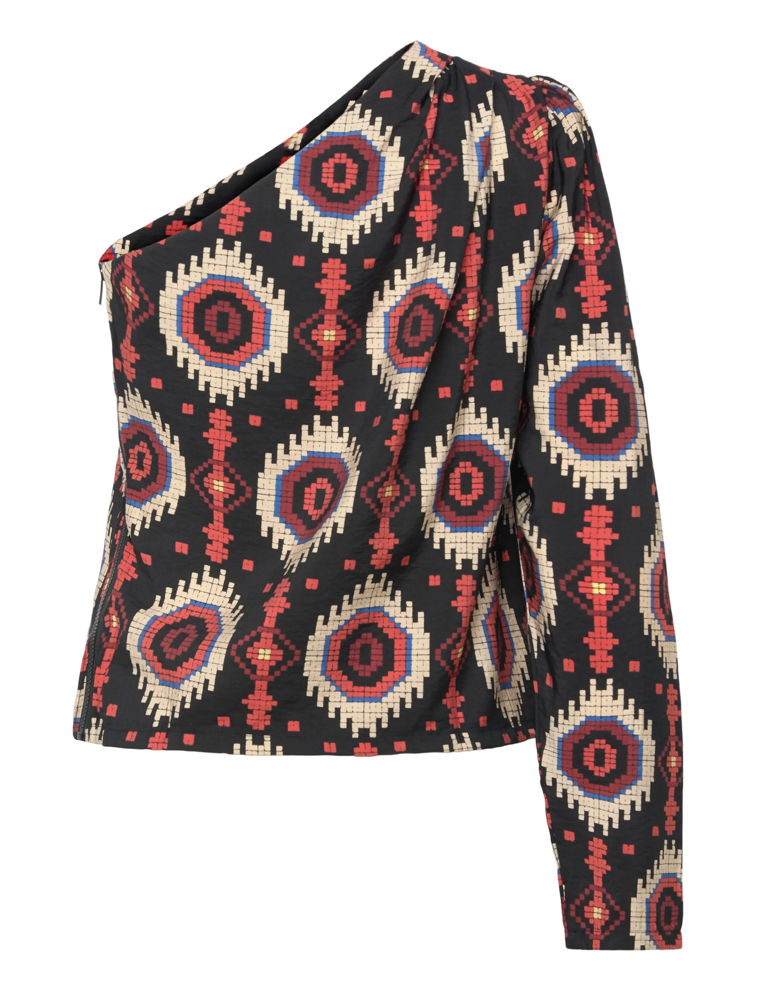 Minus - MSCora One Shoulder Blouse - langærmede bluser - madder brown print - 1
