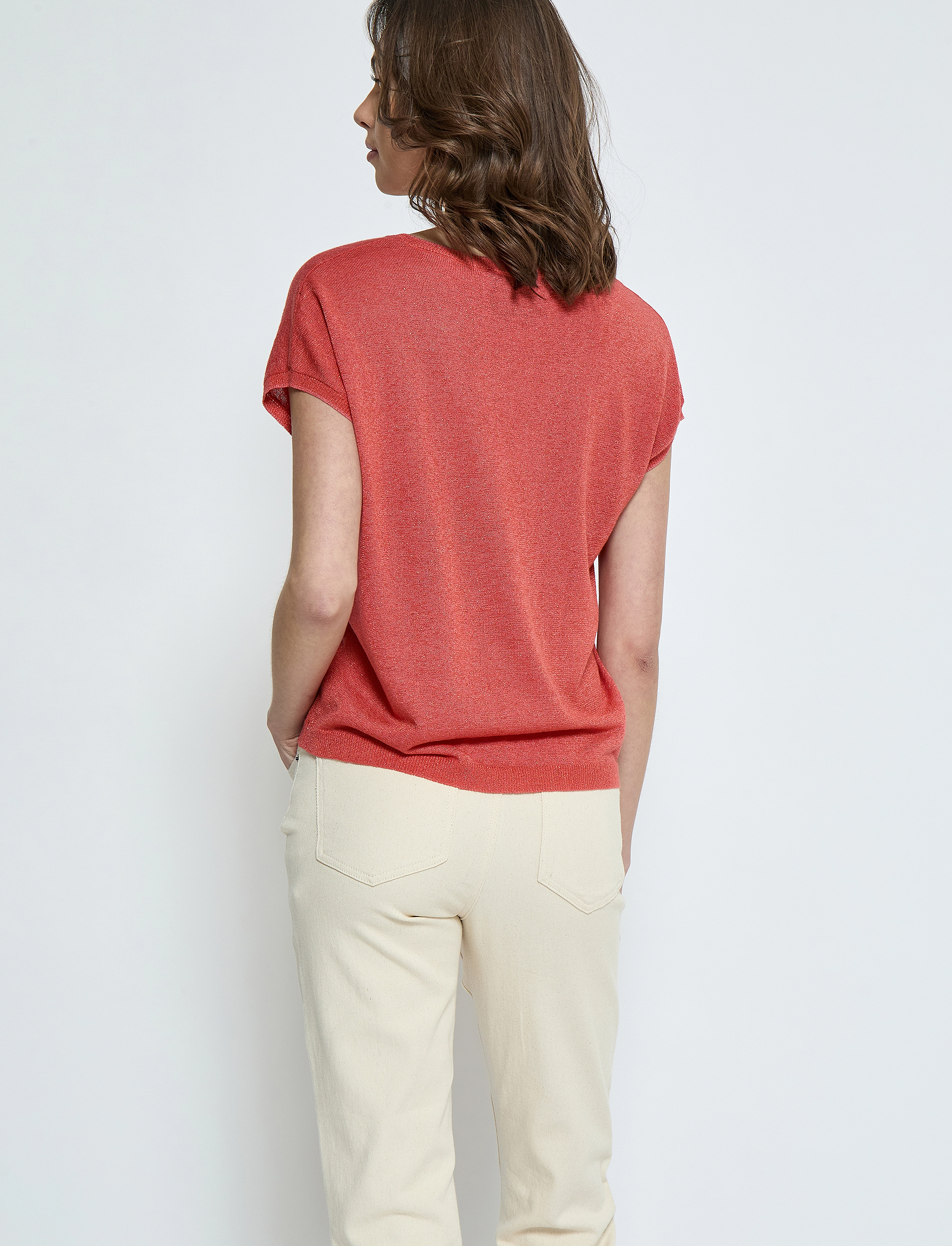 Minus - MSCarlina Batsleeve Knit Tee - kortærmede bluser - hot coral met. - 3