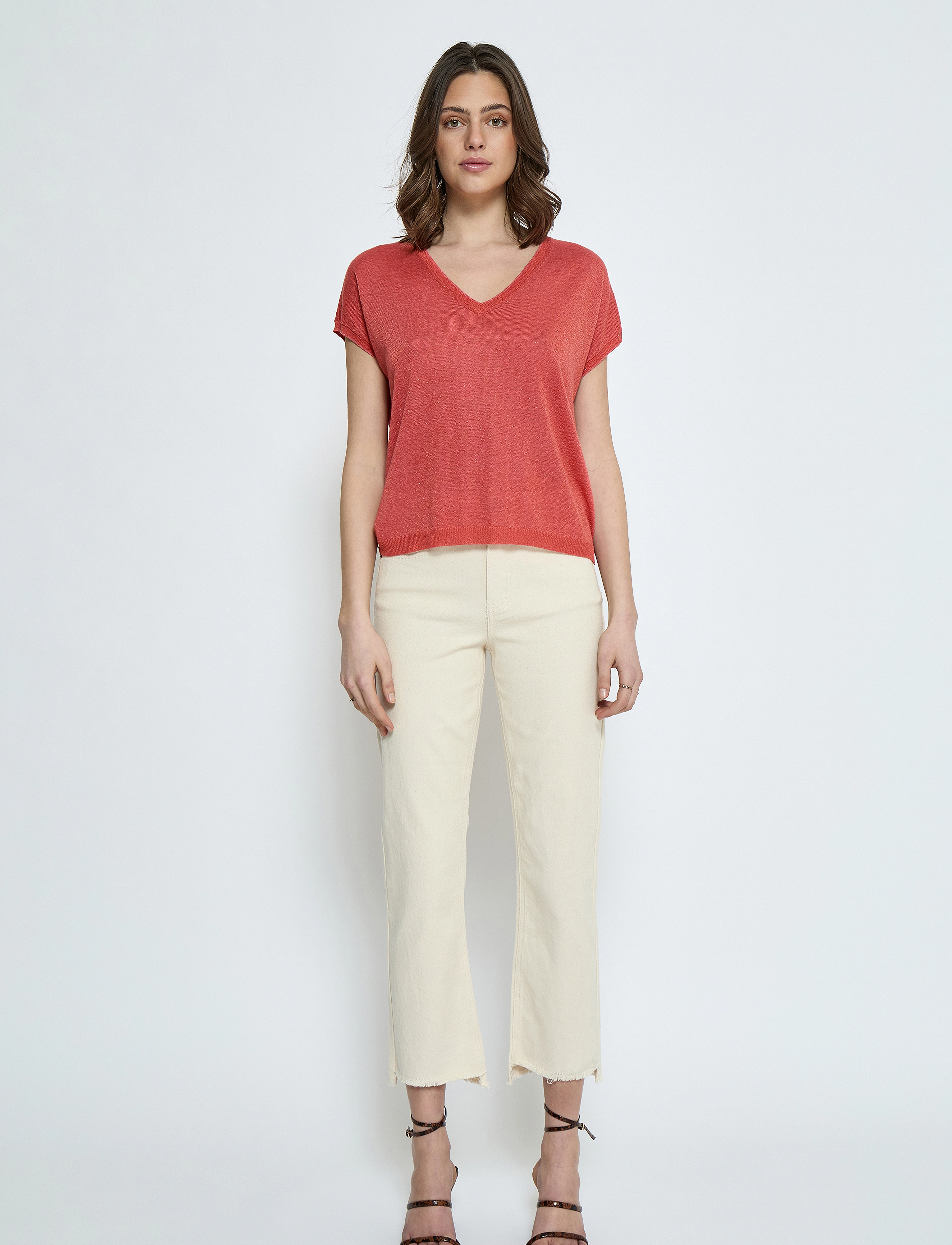 Minus - MSCarlina Batsleeve Knit Tee - kortærmede bluser - hot coral met. - 5