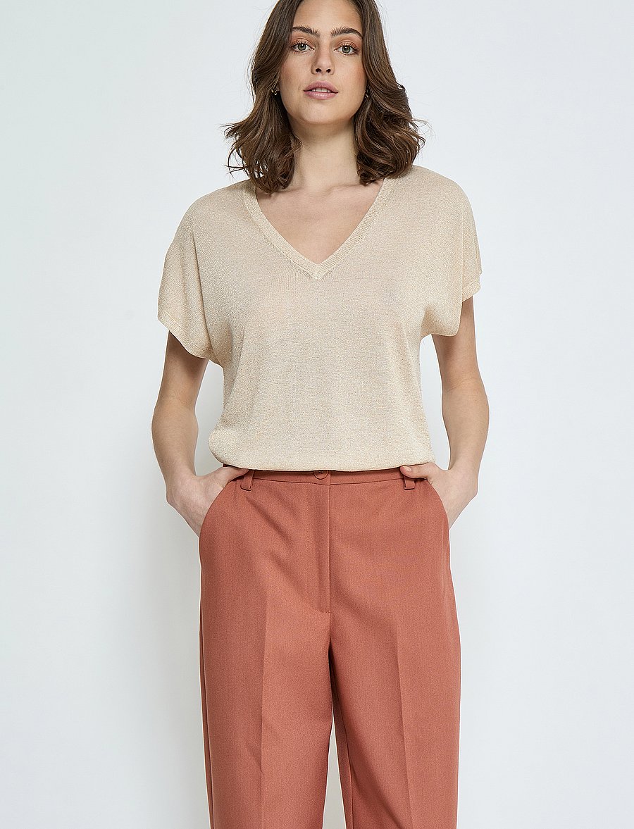 Minus - MSCarlina Batsleeve Knit Tee - kortærmede bluser - medal gold metallic - 0
