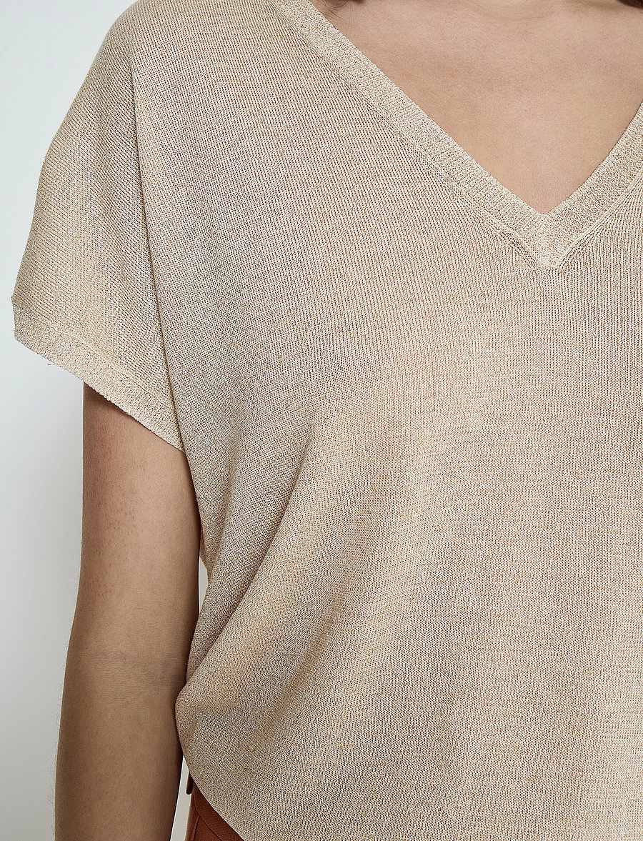 Minus - MSCarlina Batsleeve Knit Tee - kortærmede bluser - medal gold metallic - 4