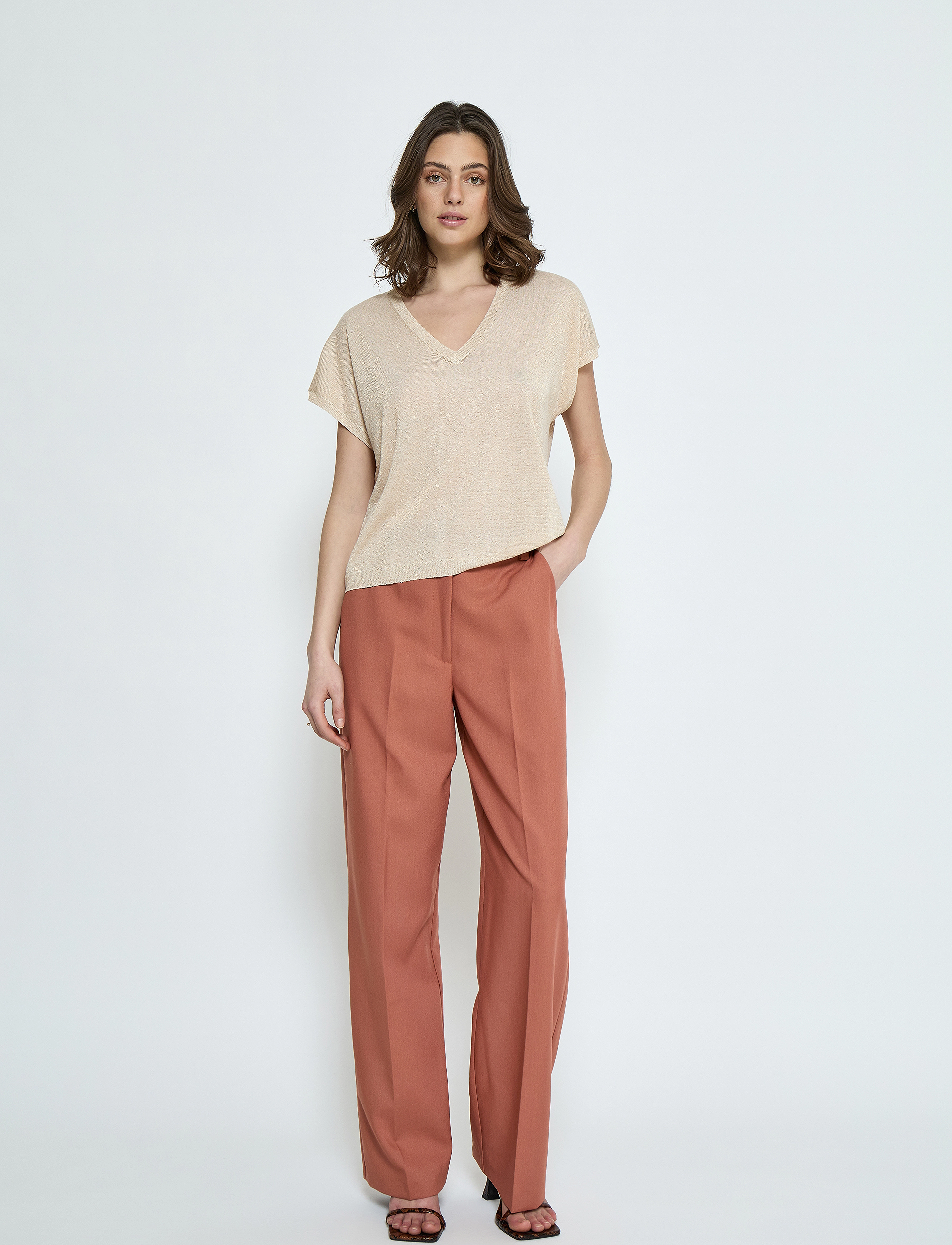 Minus - MSCarlina Batsleeve Knit Tee - kortærmede bluser - medal gold metallic - 5