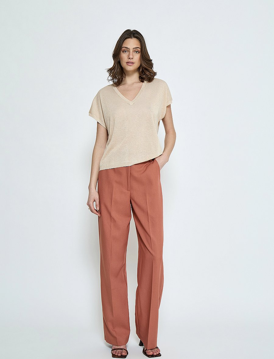 Minus - MSCarlina Batsleeve Knit Tee - kortærmede bluser - medal gold metallic - 5