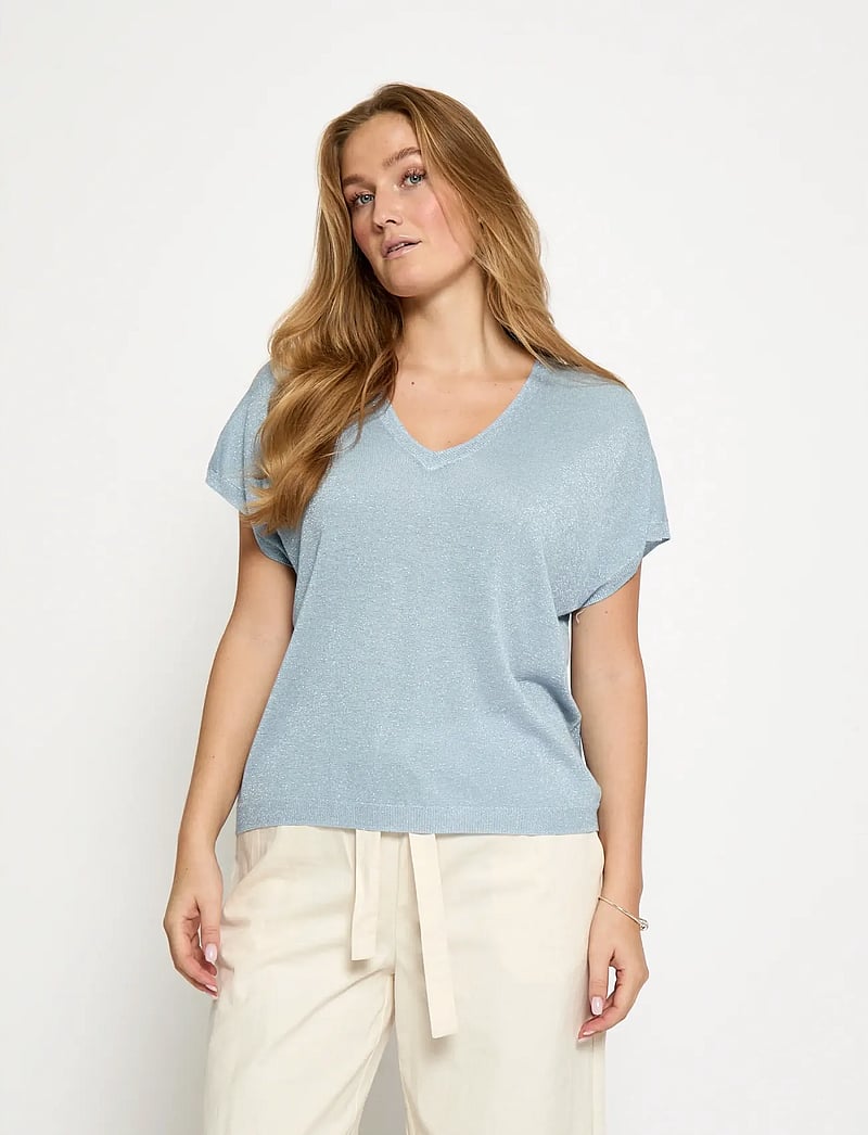 Minus - MSCarlina Batsleeve Knit Tee - kortærmede bluser - skyway blue metal. - 0