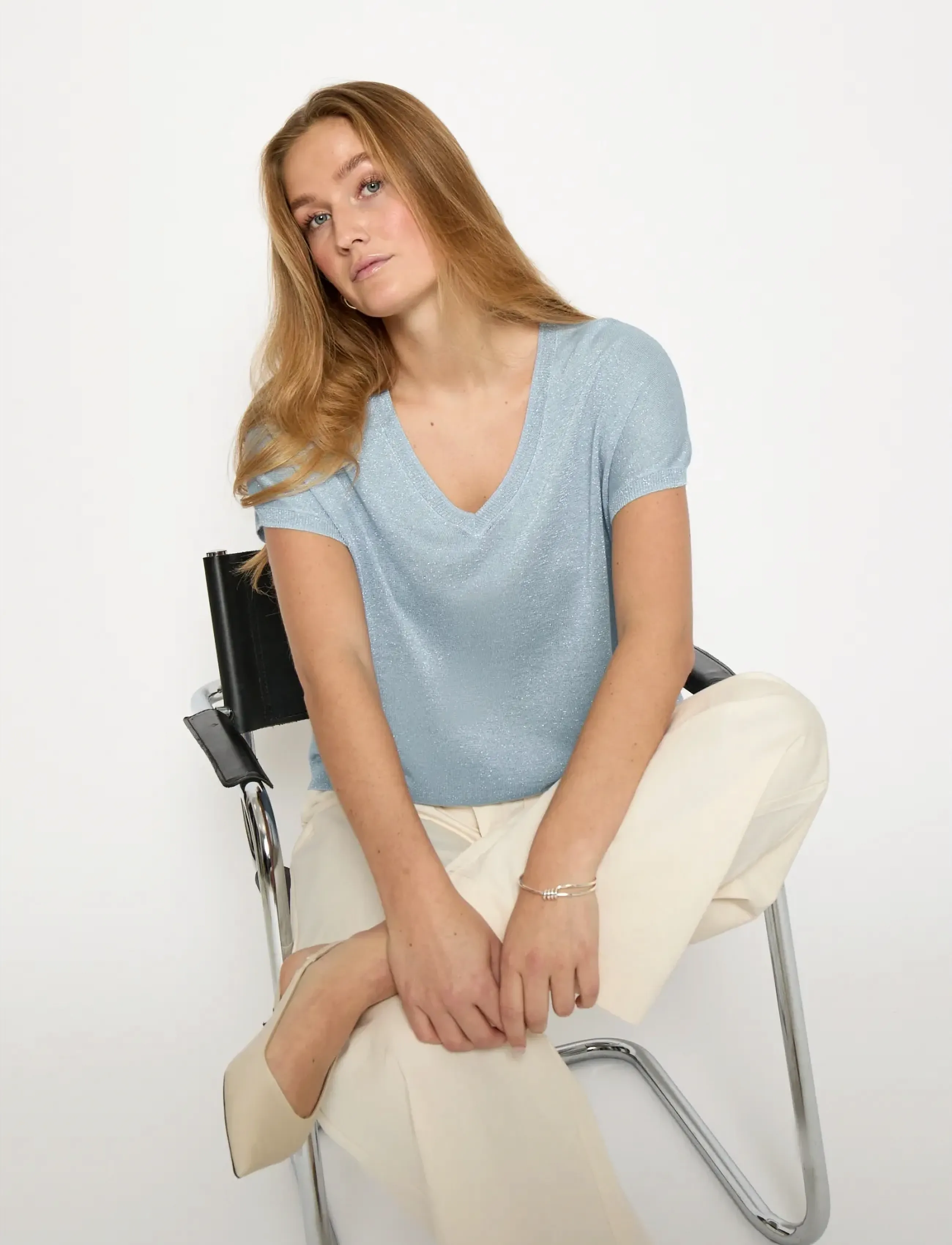 Minus - MSCarlina Batsleeve Knit Tee - kortærmede bluser - skyway blue metal. - 5